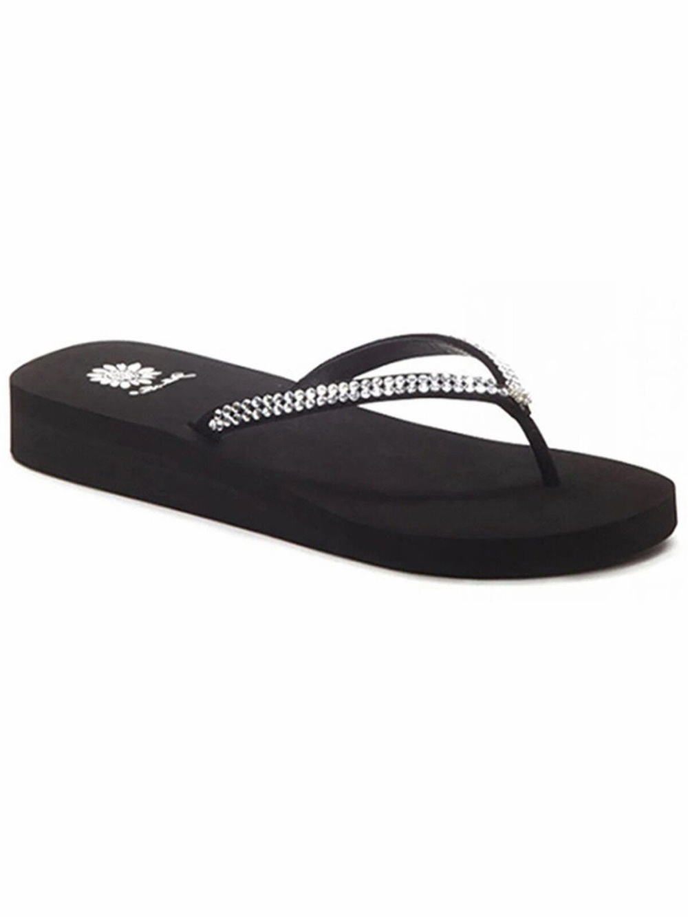 YELLOW BOX Women’s Black Jello Rhinestone Sandals Flip Flops Shoes Size 9.5